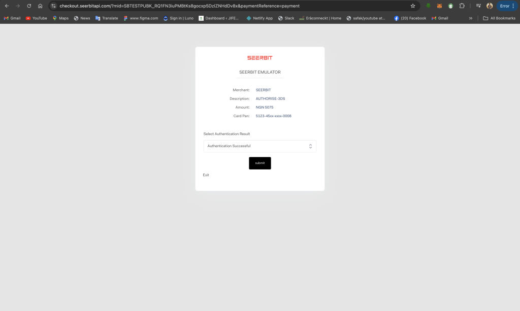 SEERBIT PAYMENT AUTHORIZATION SCREENSHOT